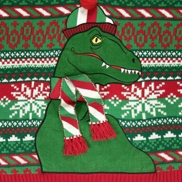 33 Degrees Ugly Christmas Sweater XXL T-Rex Dinosaur Presents Pullover XMAS NWOT - Picture 14 of 16